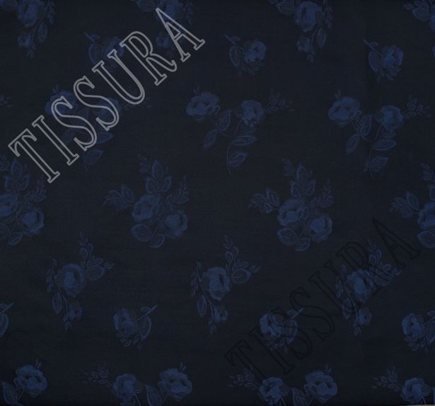 Жаккард темно-синего цвета с синими розами #3