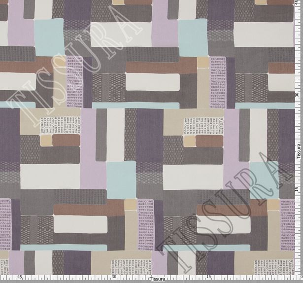 Ткань жоржет из 100% шелка с геометрическим принтом: основные цвета узора – сиреневый, голубой, коричневый и серый #2