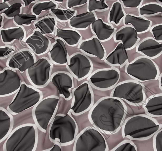 Ткань жоржет из натурального шелка с геометрическим принтом: основные цвета – серый, белый, черный #3