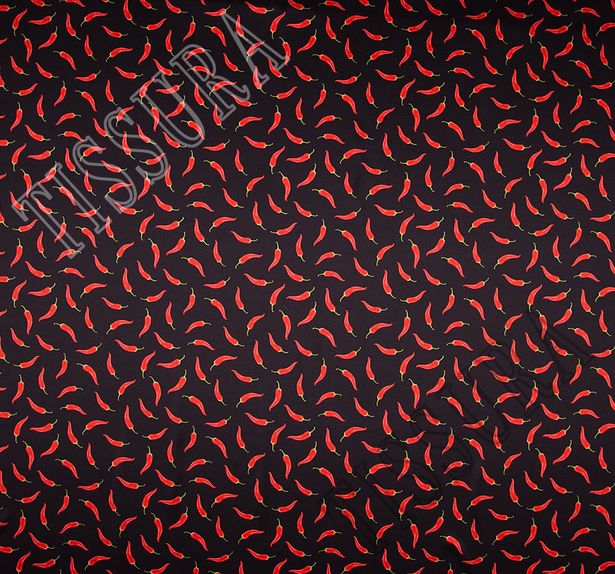 Шелковый атлас с красными перчиками на черном фоне #2