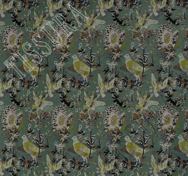 Жаккард зеленого оттенка с птицами #2