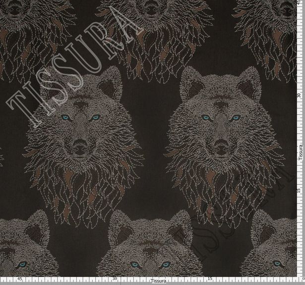Жаккард темно-коричневый с изображением волков #3