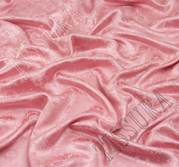 Жаккард шелковый пудрово-розовый с цветочным узором #1