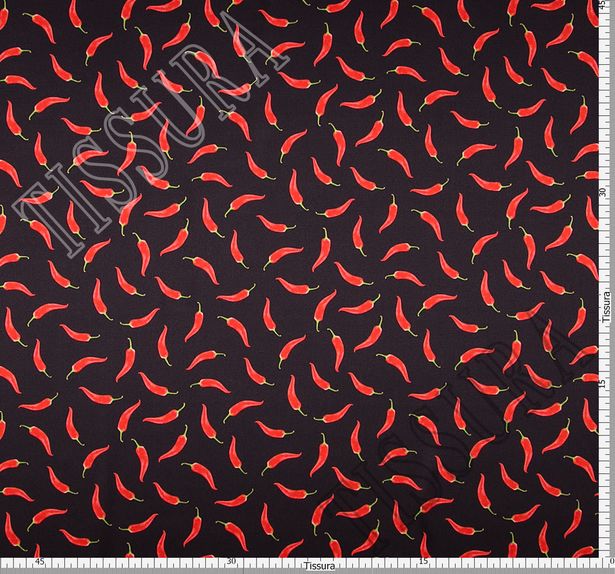 Шелковый атлас с красными перчиками на черном фоне #3