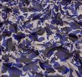 Ткань жоржет из 100% шелка, цветочный принт на молочном фоне: основные цвета узора – синий и темно-синий #1