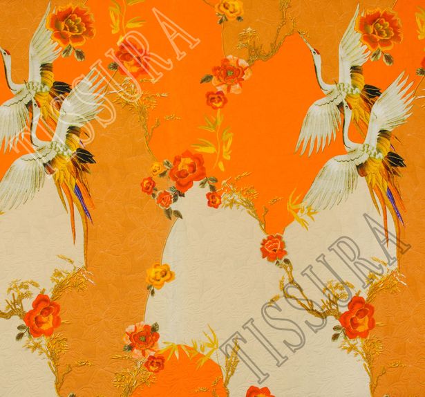 Матлассе оранжевого оттенка с птицами и цветами #2