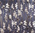 Атлас шелковый темно-синего оттенка с цветочным рисунком #1