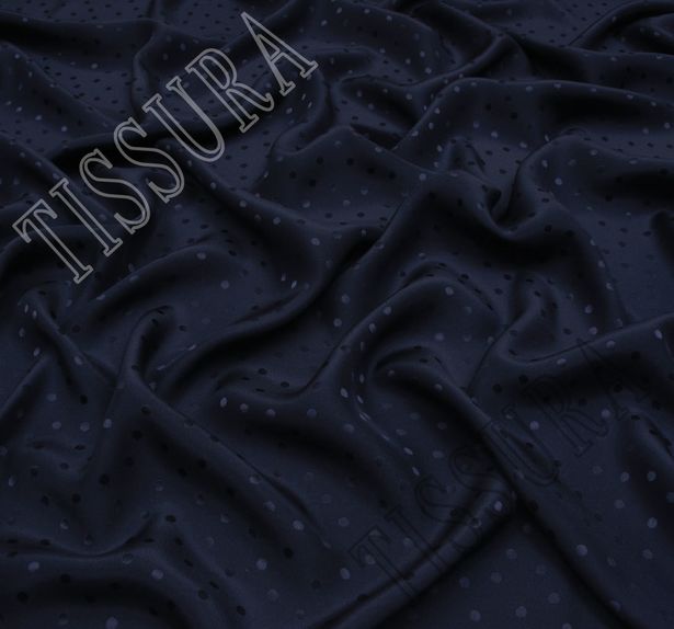 Жаккард шелковый темно-синего цвета с некрупным горохом #1