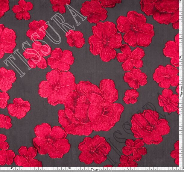 Органза-филькупе с красными цветами на чёрном фоне #2
