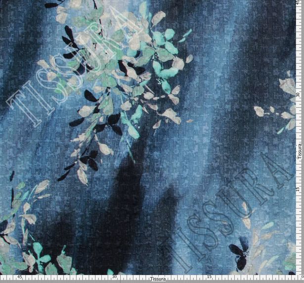 Жаккард-клоке из шелка и шерсти синих оттенков с растительным узором #3