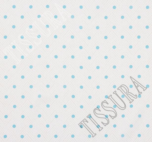 Ткань жоржет из 100% шелка, сочетание горохового принта и елочки на молочно-бежевом фоне: основной цвет принта – голубой #3