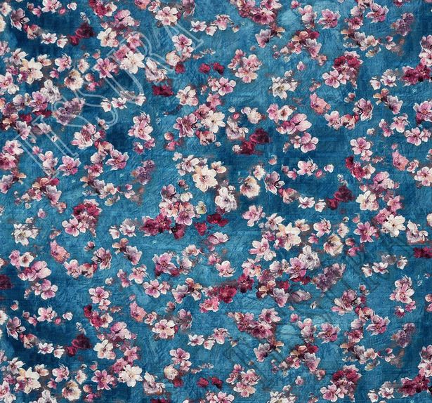 Жаккард серо-голубой с цветами #3