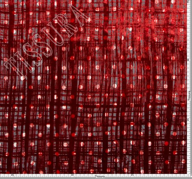 Двухсторонний бархат с узором деворе в клетку и гороховый принт на черной основе: красный, черный, молочный #2