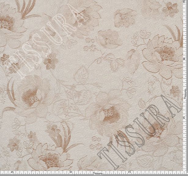 Жаккард шелковый бежевого оттенка с цветочным рисунком #2