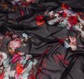 Жоржет шёлковый с цветочным принтом на черном фоне #1
