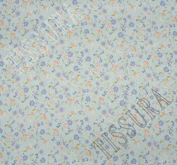 Жаккард шелковый нежно-голубого оттенка с цветочным рисунком #3