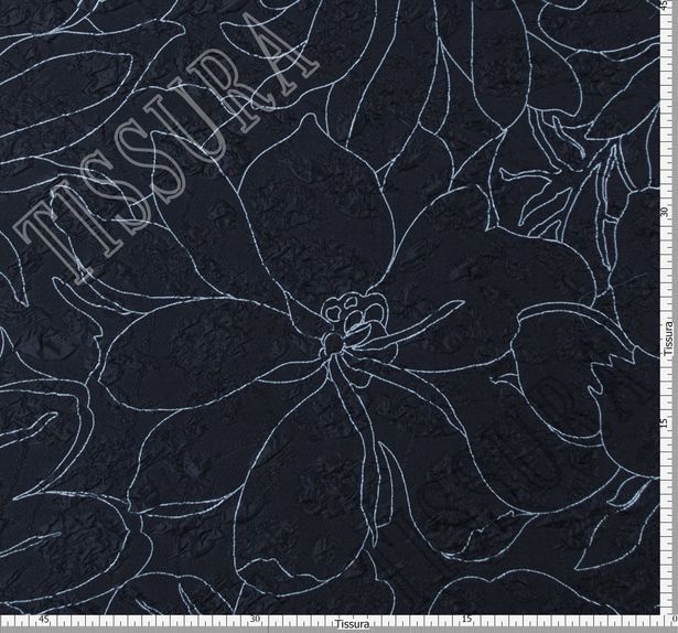 Жаккард темно-синий с цветочным рисунком #3