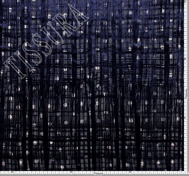 Двухсторонняя бархатная ткань украшена узором деворе в клетку и гороховым принтом на черной основе #2