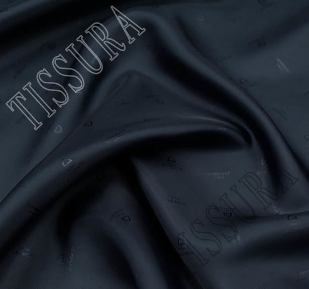 Подкладочная ткань темно-синяя с жаккардовым логотипом  #2