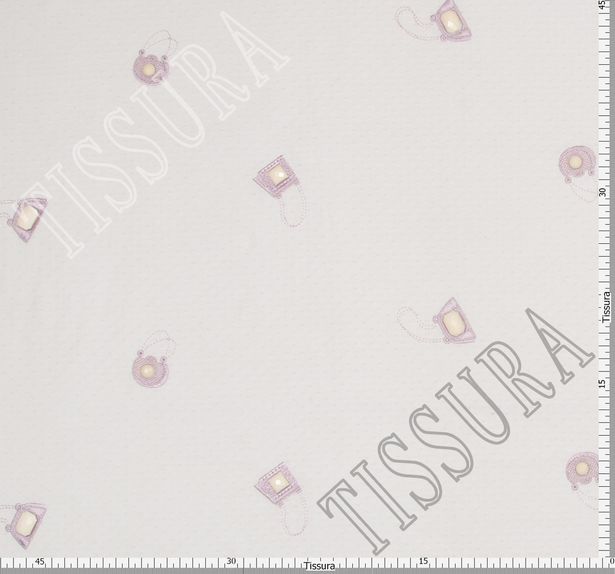 Жаккард белый с вышивкой в виде розовых сумочек #3
