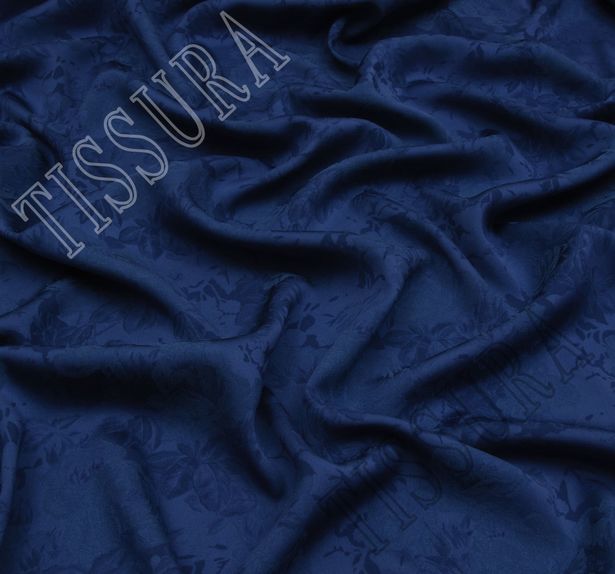 Жаккард-стрейч темно-синего цвета с цветочным узором #1
