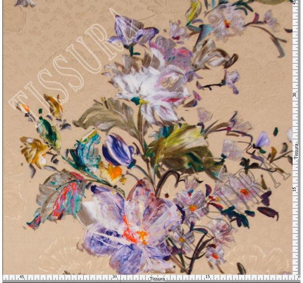 Шелковый жаккард кремового оттенка с яркими цветками #3