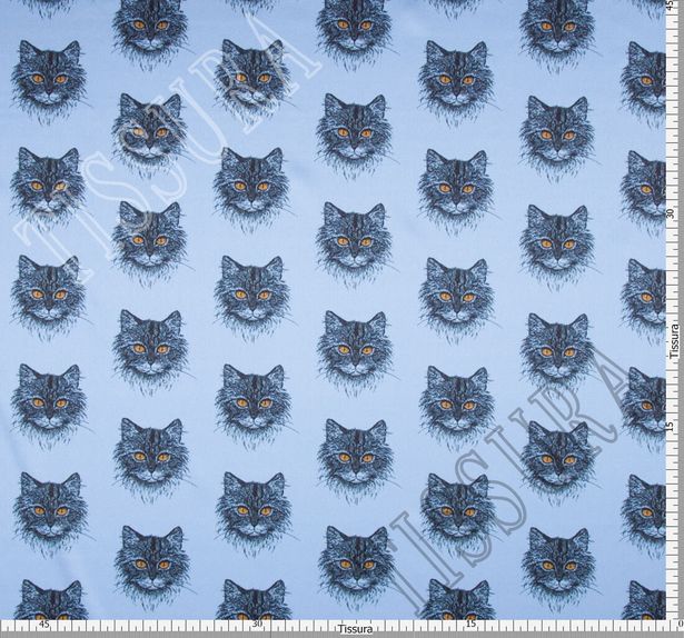 Атлас стрейч с изображением кошек на голубом фоне #3