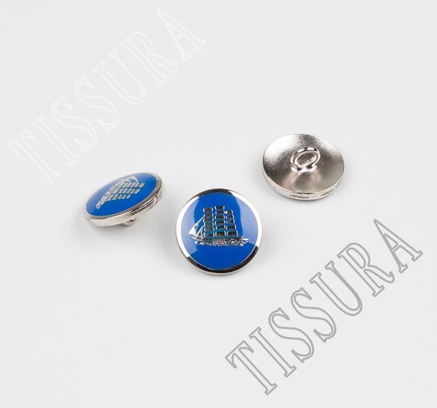 Пуговица металлическая "фрегат" с эмалью, 15 мм, цвет никель+синяя эмаль #3