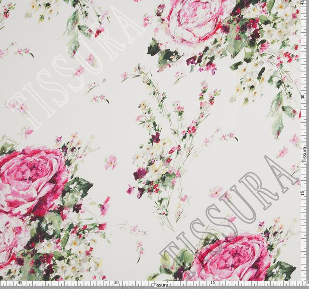 Шармез шелковый с принтом из крупных роз. Цвета – розовый, фуксия, зеленый, бледно-желтый #2