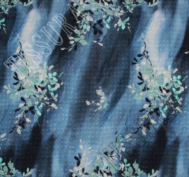 Жаккард-клоке из шелка и шерсти синих оттенков с растительным узором #2