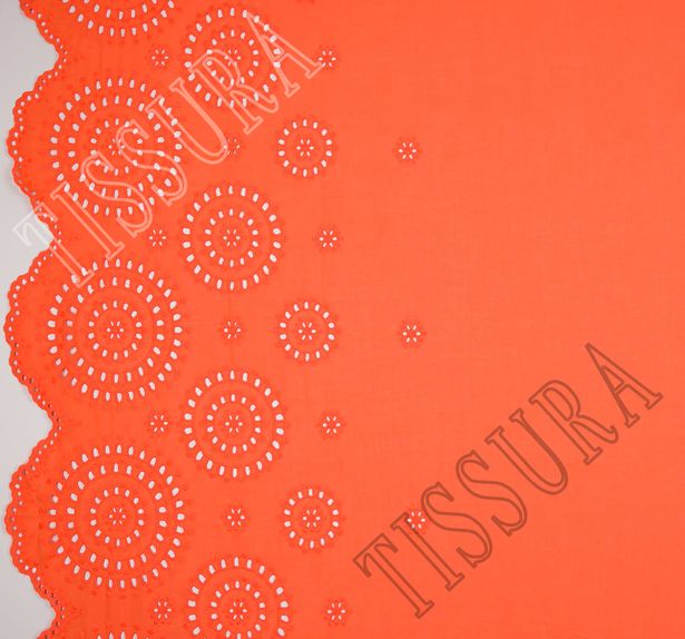 Оранжевый батист с ажурной вышивкой в виде цветов и фигурно вырезанным краем #1