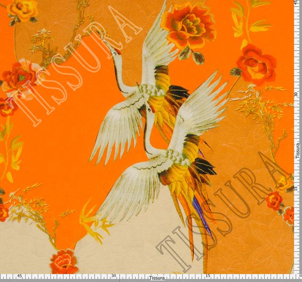 Матлассе оранжевого оттенка с птицами и цветами #3