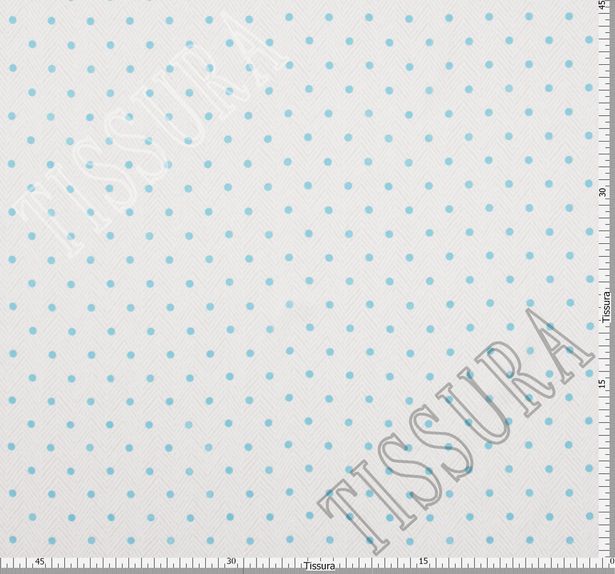 Ткань жоржет из 100% шелка, сочетание горохового принта и елочки на молочно-бежевом фоне: основной цвет принта – голубой #2