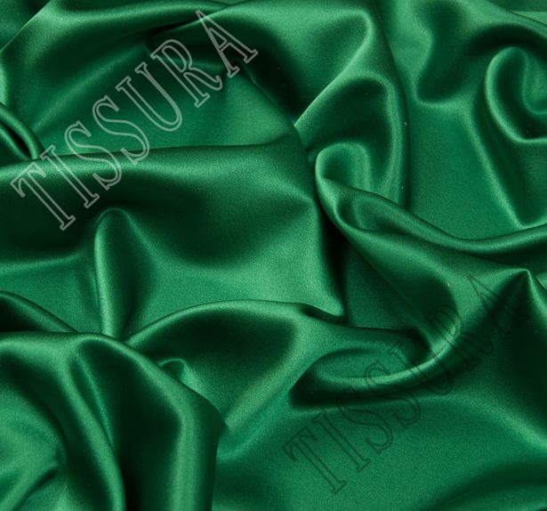 Атлас-стрейч шелковый насыщенного зеленого оттенка #1