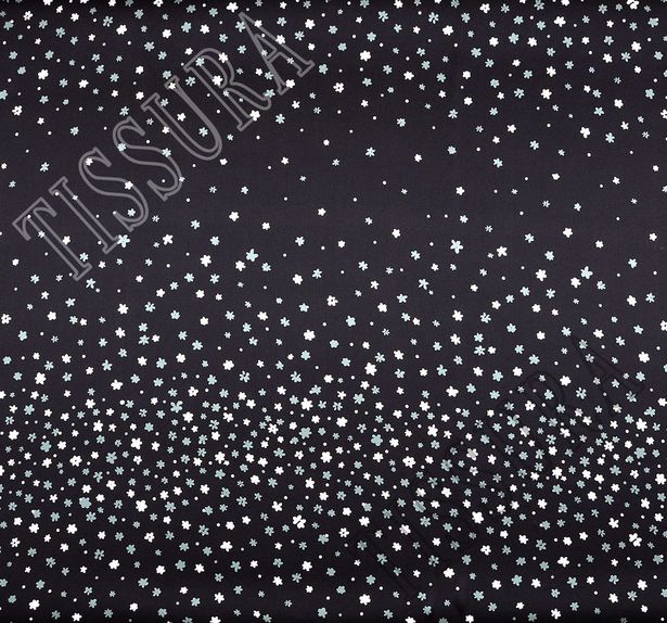 Атлас шелковый черного оттенка с цветочным рисунком #1