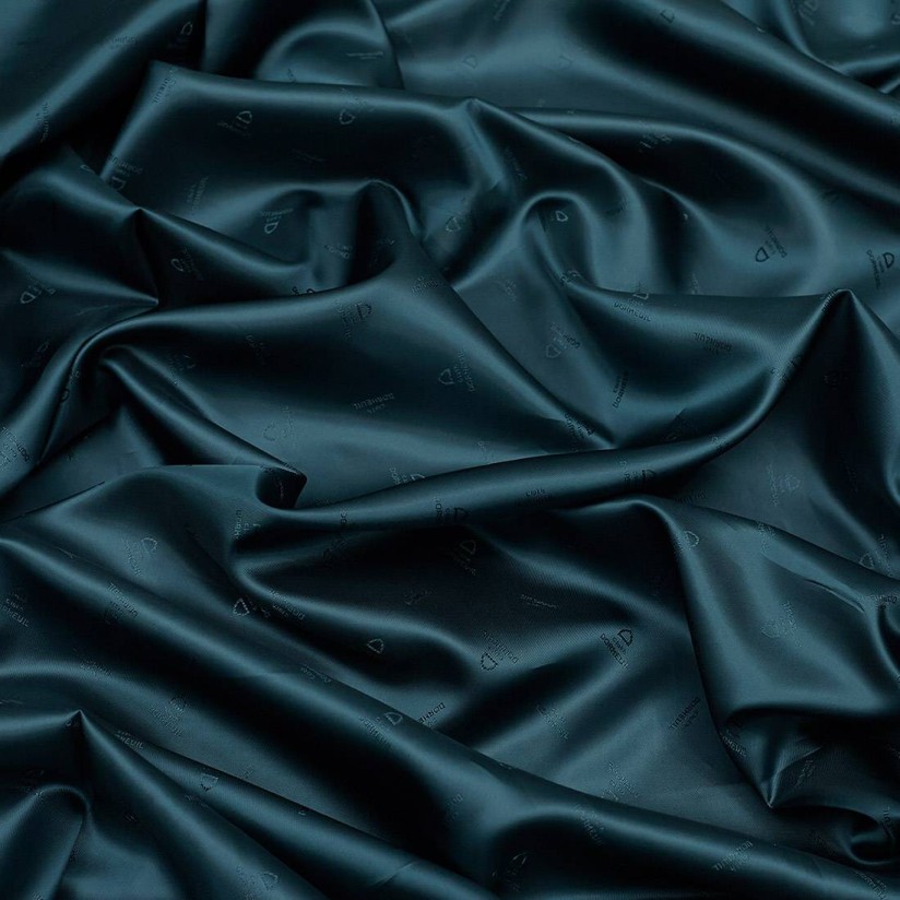 Ткань подкладочная с жаккардовым логотипом Dormeuil. Цвет сине-зеленый в наличии