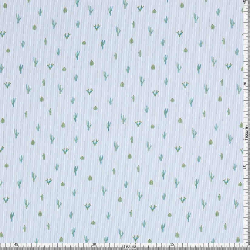 Поплин от Liberty из 100% хлопка. Дизайн «Saguaro stripe» (Полосы Сагуаро). Кактусы на бело-голубой полоске в наличии