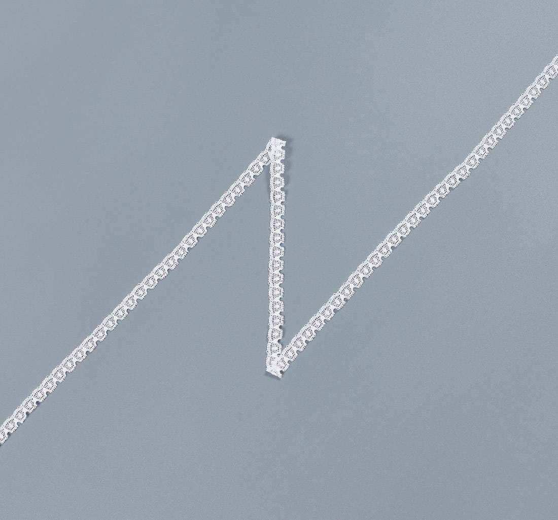 Тесьма кружевная из хлопка. Фестоны с «пико» по одному краю. Цвет белый в наличии