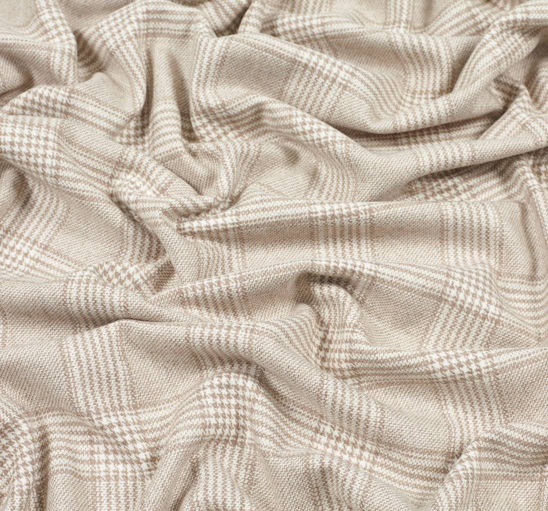 Ткань костюмная "Cashmere Raw" от Loro Piana из 100% кашемира. Бежевая клетка "Принц Уэльский" в наличии