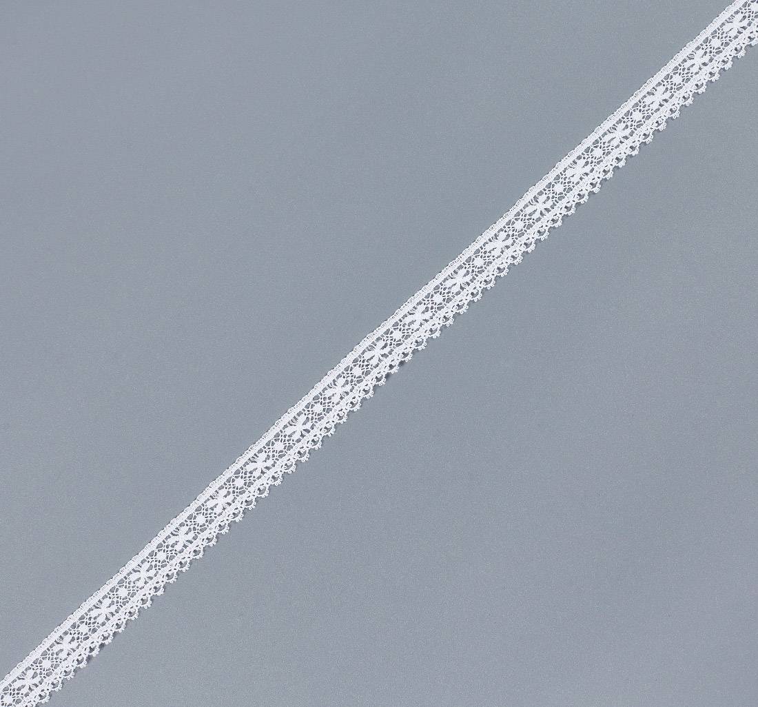 Тесьма кружевная из хлопка. Мелкие фестоны с зубчиками «пико» по краю тесьмы. Цвет белый в наличии