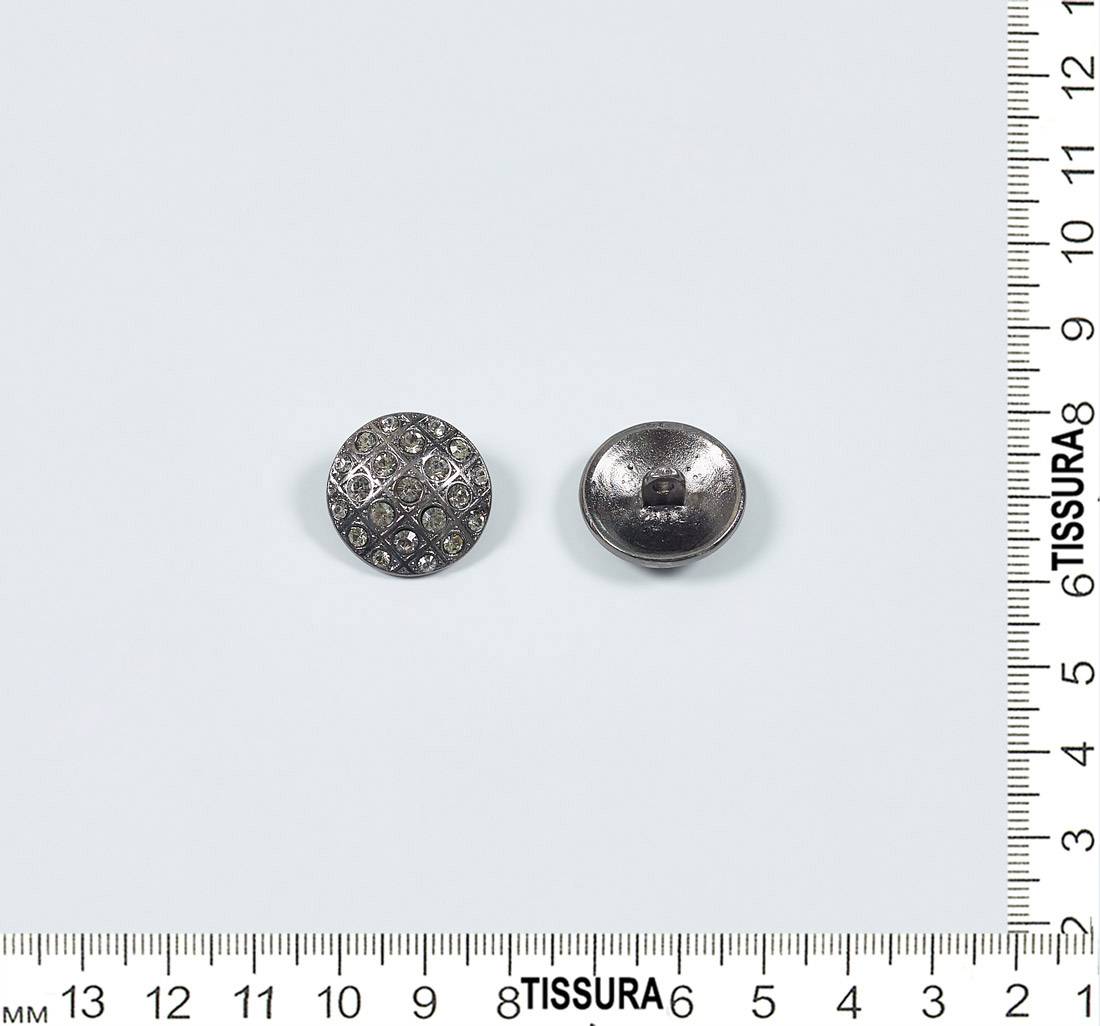 Пуговица круглая на ножке, декорированная стразами Swarovski. Цвет серебро/черный бриллиант в наличии