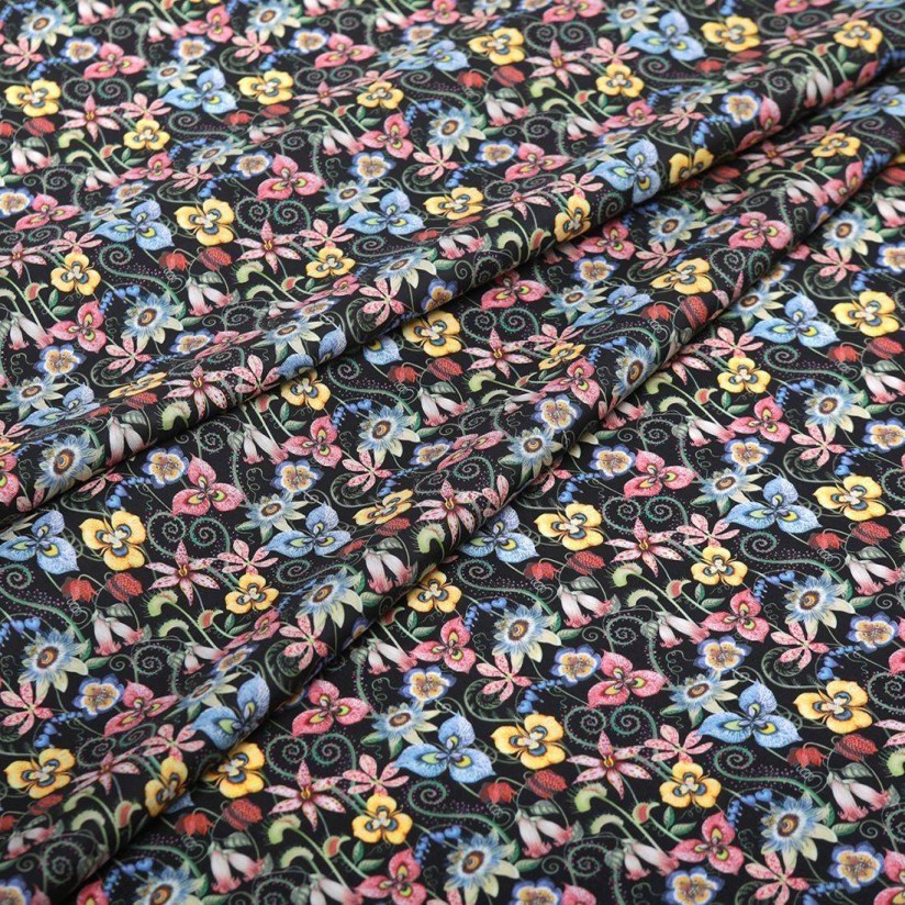 Хлопок Tana Lawn™ от Liberty. Принт «Melantha» (Меланта). Цвет черный/розовый/голубой/желтый в наличии