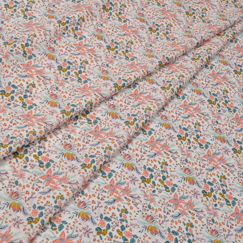 Хлопок Tana Lawn от Liberty. Принт «Beach Blossom» (Цветы побережья). Цвет белый/розовый/бирюзовый в наличии
