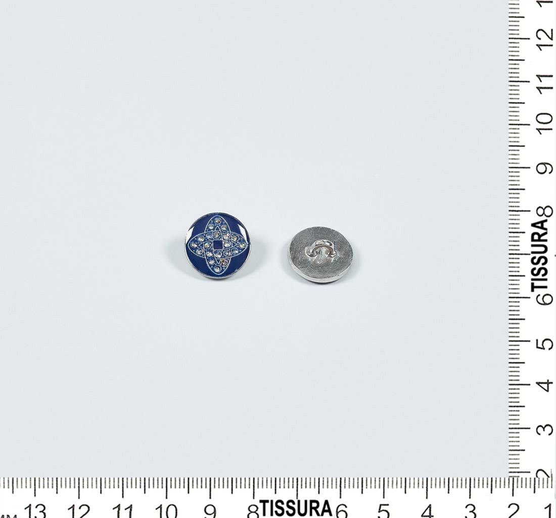 Пуговица металлическая круглая на ножке. Декор "Узел Соломона", стразы Swarovski, эмалевое покрытие. Цвет серебро/синий в наличии
