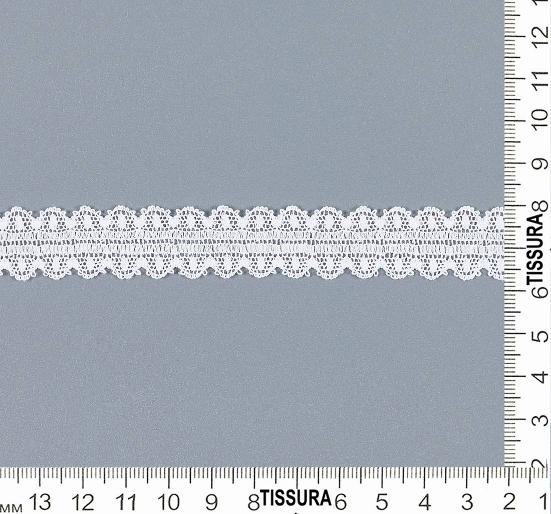 Тесьма кружевная из хлопка. Фестоны с «пико» по краям. Имитация вышивки «мережка». Цвет белый в наличии