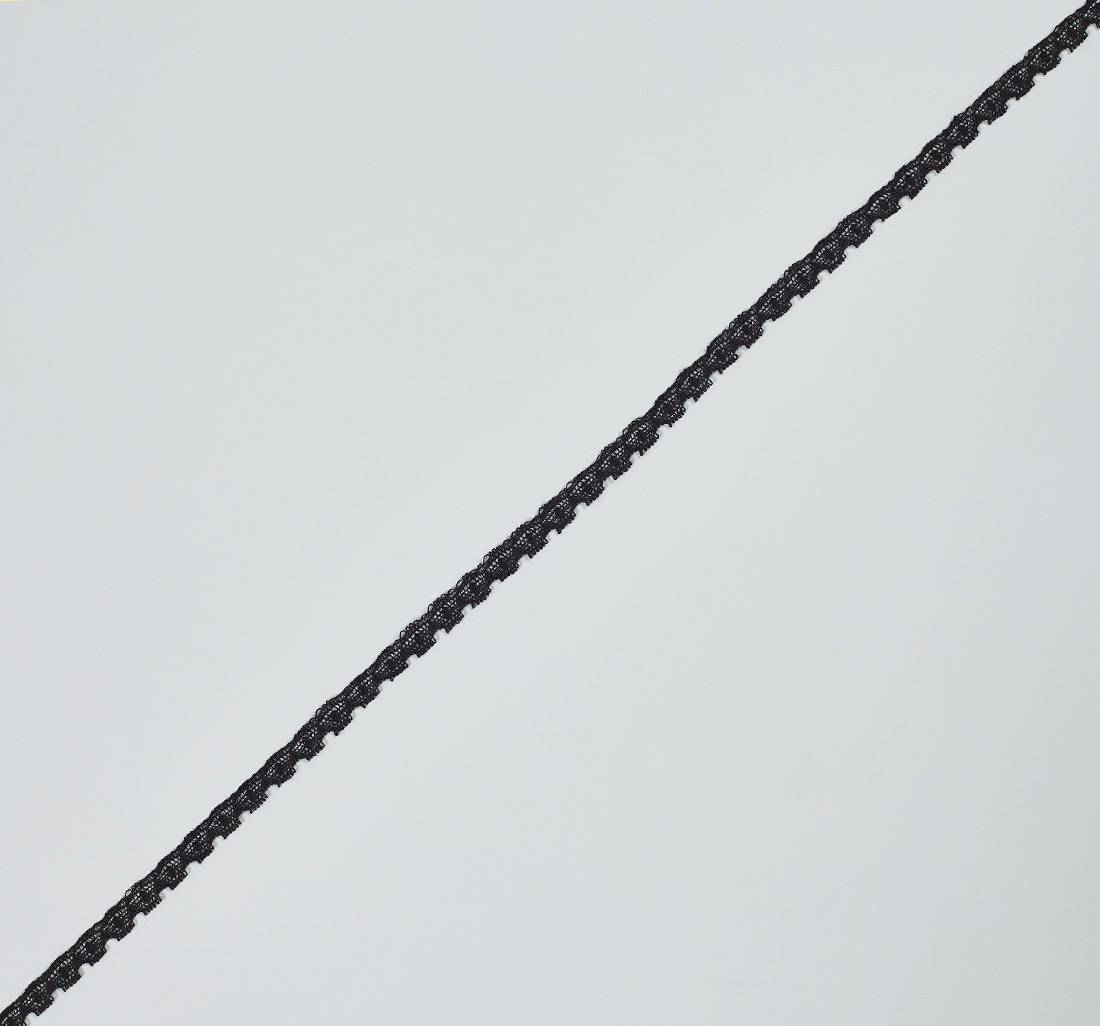 Тесьма кружевная из хлопка. Фестоны с «пико» по одному краю. Цвет черный в наличии