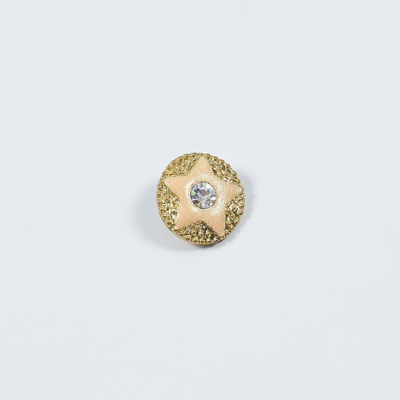 Пуговица металлическая на ножке, декорированная эмалью и кристаллами Swarovski. Цвет золото/розовый. в наличии