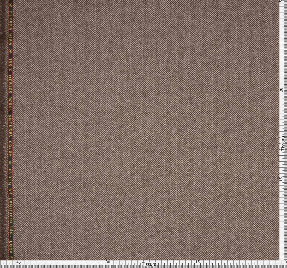 Ткань из шерсти 686025 Pecora Nera® в бежево-коричневую «ёлочку»  в наличии