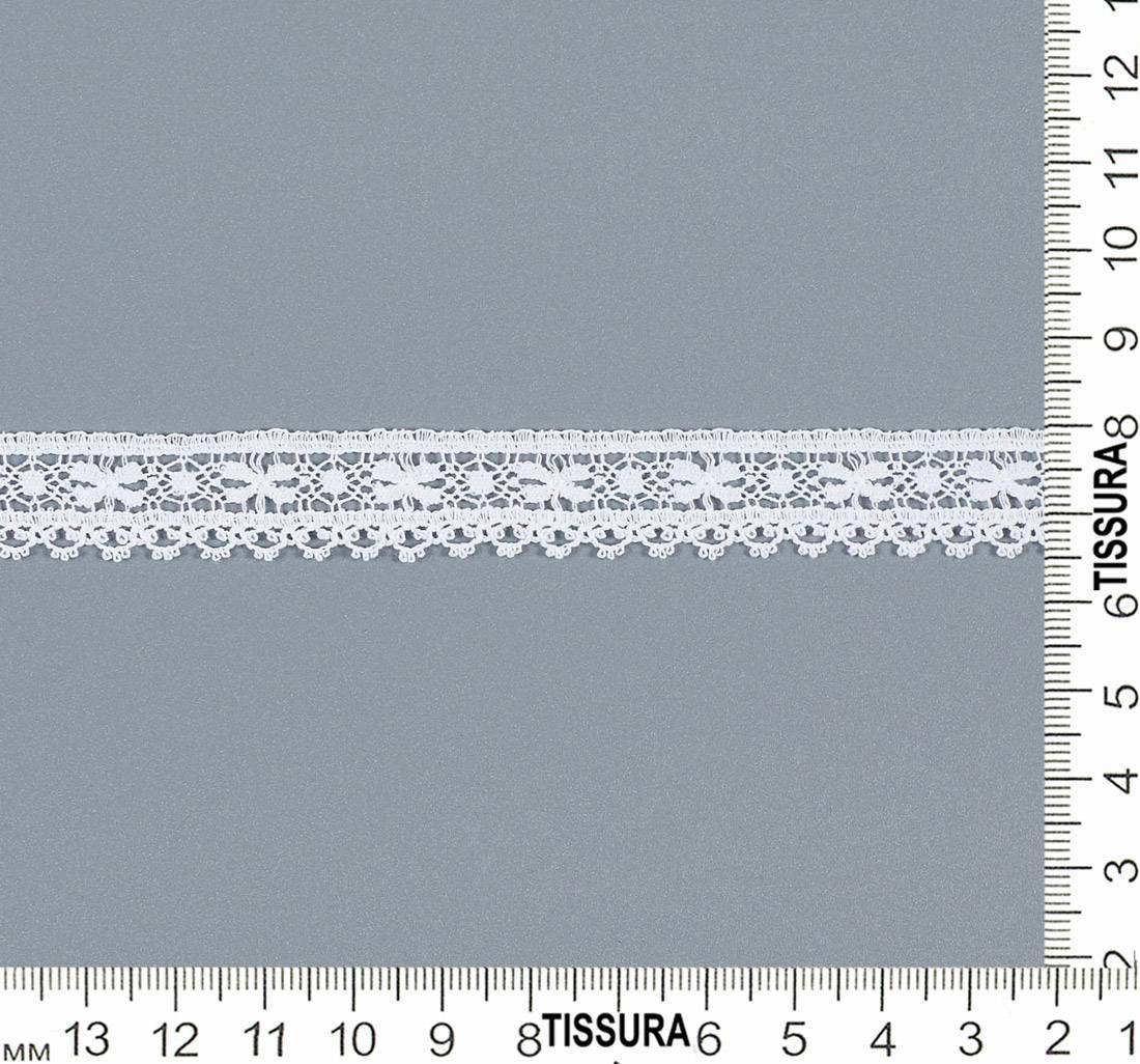 Тесьма кружевная из хлопка. Мелкие фестоны с зубчиками «пико» по краю тесьмы. Цвет белый в наличии