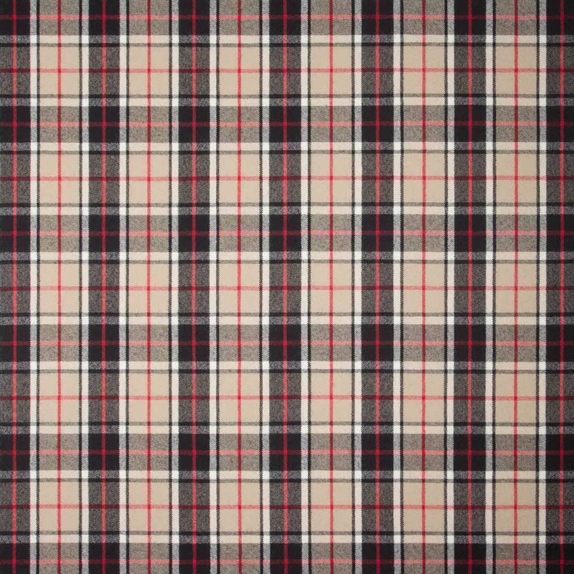 Шерсть костюмная в шотландскую клетку "тартан" в стиле Барберри (Burberry) в черно-бежевых тонах с добавлением красного цвета в наличии